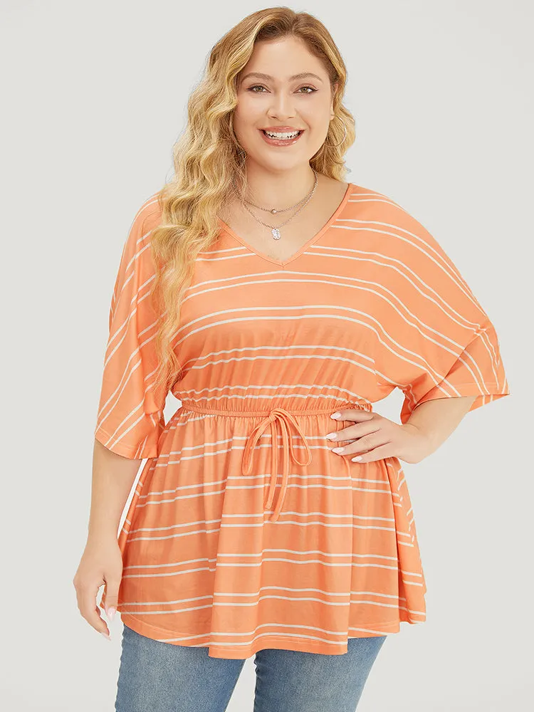 Striped Print Knot Front Dolman Sleeve T-shirt sold by Bloomchic product image thumbnail 2