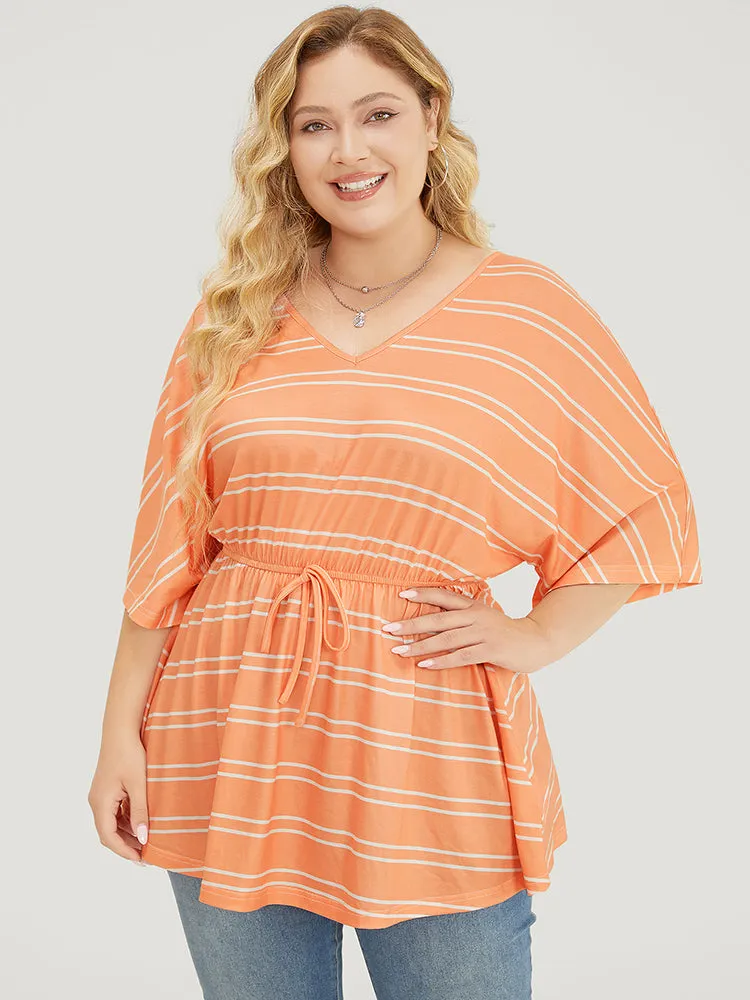 Striped Print Knot Front Dolman Sleeve T-shirt sold by Bloomchic product image thumbnail 3