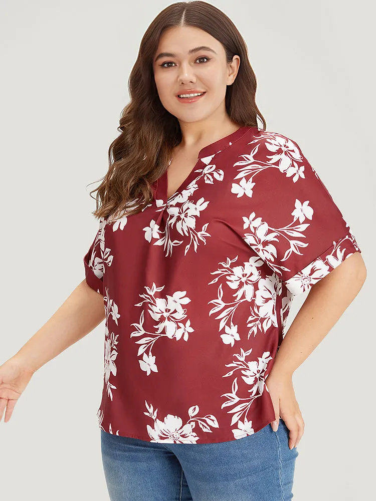 Silhouette Floral Print Notched Roll Sleeve Blouse sold by Bloomchic product image thumbnail 4