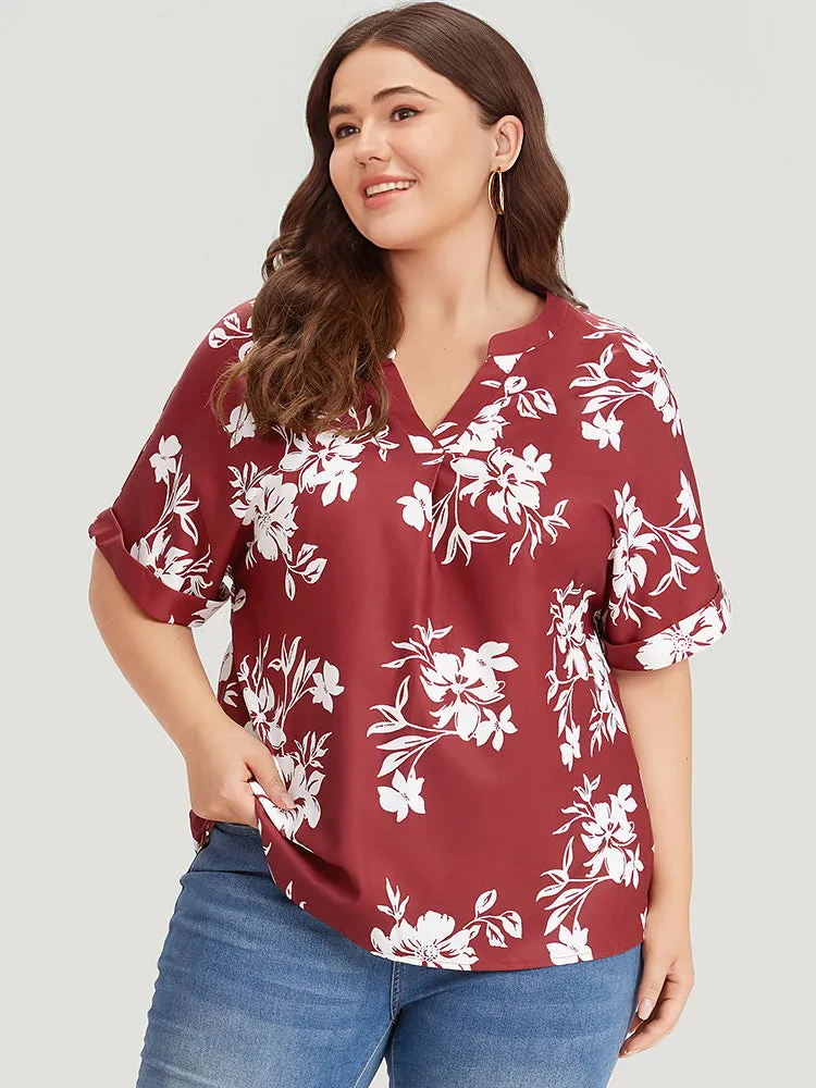 Silhouette Floral Print Notched Roll Sleeve Blouse sold by Bloomchic product image thumbnail 5