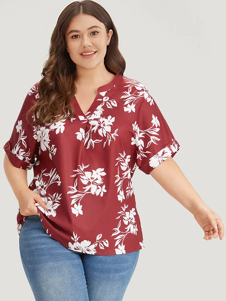 Silhouette Floral Print Notched Roll Sleeve Blouse sold by Bloomchic product image thumbnail 2