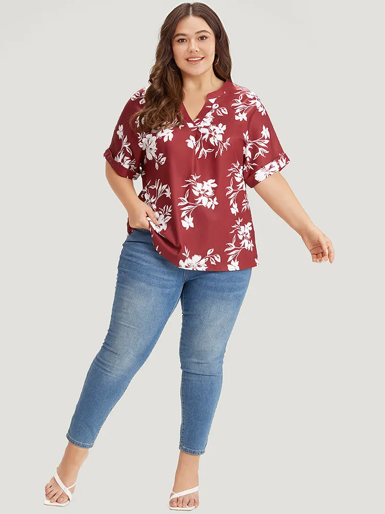 Silhouette Floral Print Notched Roll Sleeve Blouse sold by Bloomchic product image thumbnail 3
