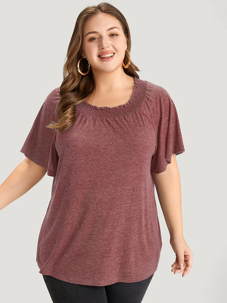 Plain Shirred Crew Neck Flutter Sleeve T-shirt sold by Bloomchic product image thumbnail 3