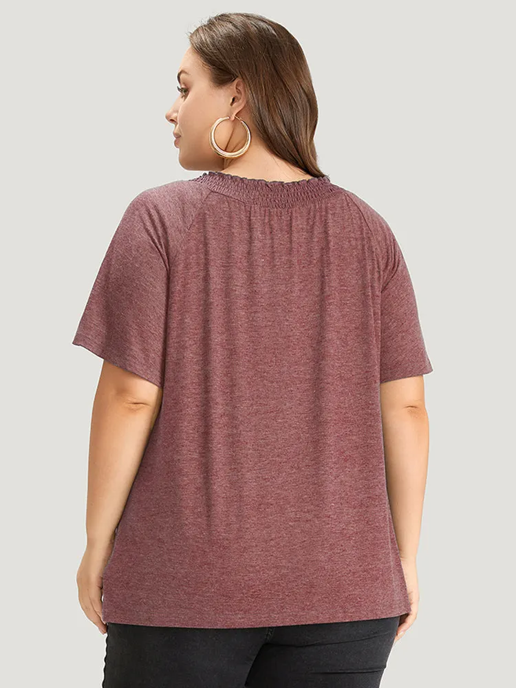 Plain Shirred Crew Neck Flutter Sleeve T-shirt sold by Bloomchic product image thumbnail 5