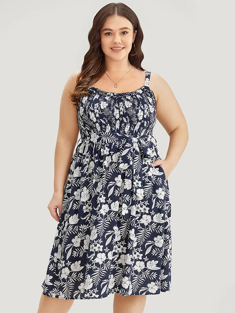 Floral Print Spaghetti Strap Shirred Belted Pocket Dress sold by Bloomchic product image thumbnail 3