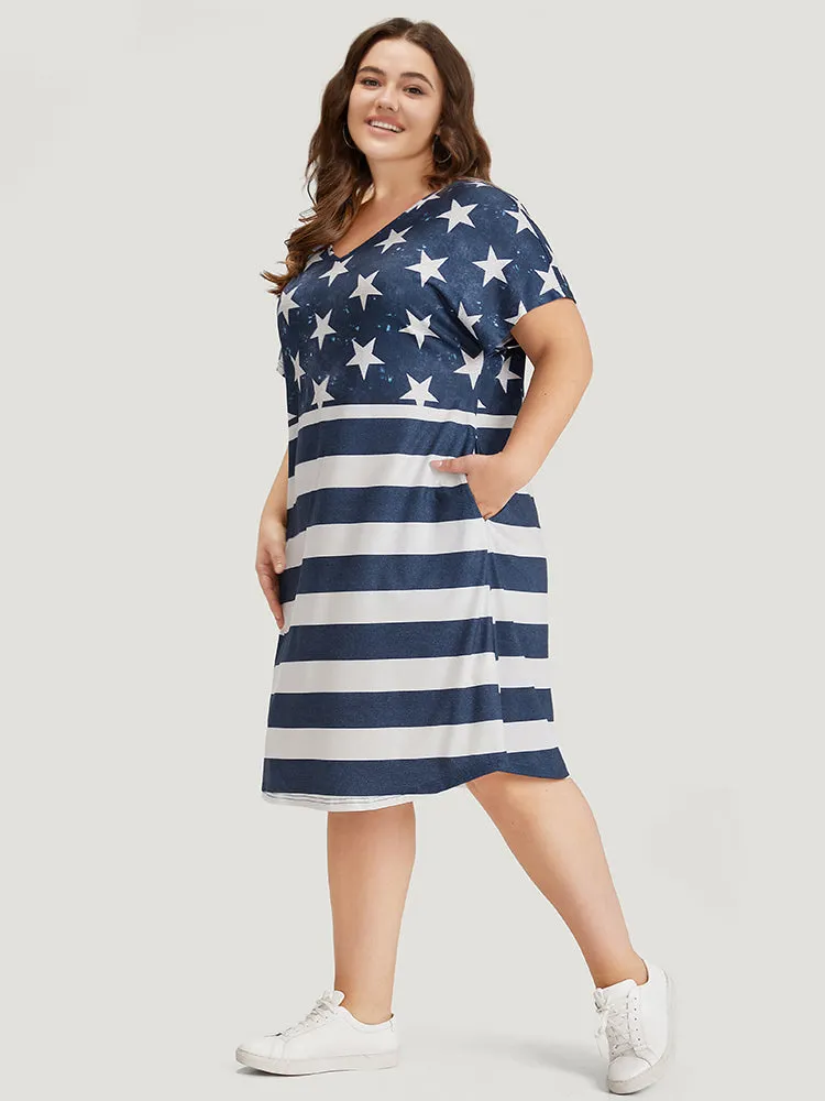Star & Striped Contrast Dolman Sleeve Arc Hem Dress sold by Bloomchic product image thumbnail 2