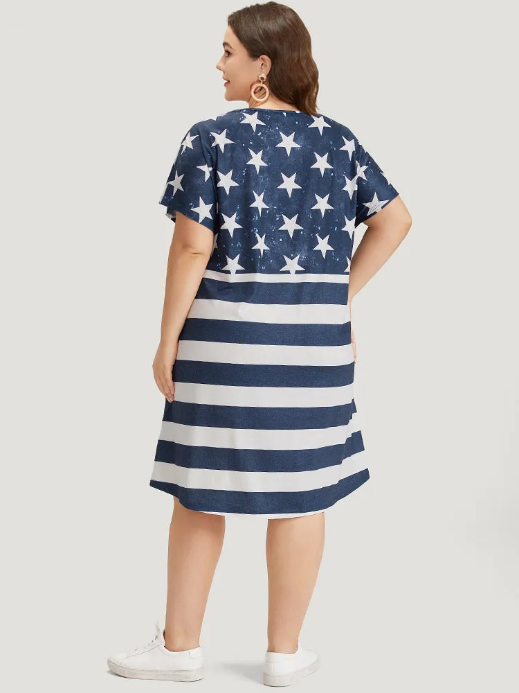 Star & Striped Contrast Dolman Sleeve Arc Hem Dress sold by Bloomchic product image thumbnail 3