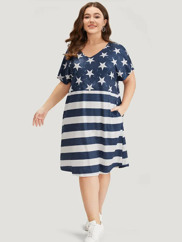 Star & Striped Contrast Dolman Sleeve Arc Hem Dress sold by Bloomchic