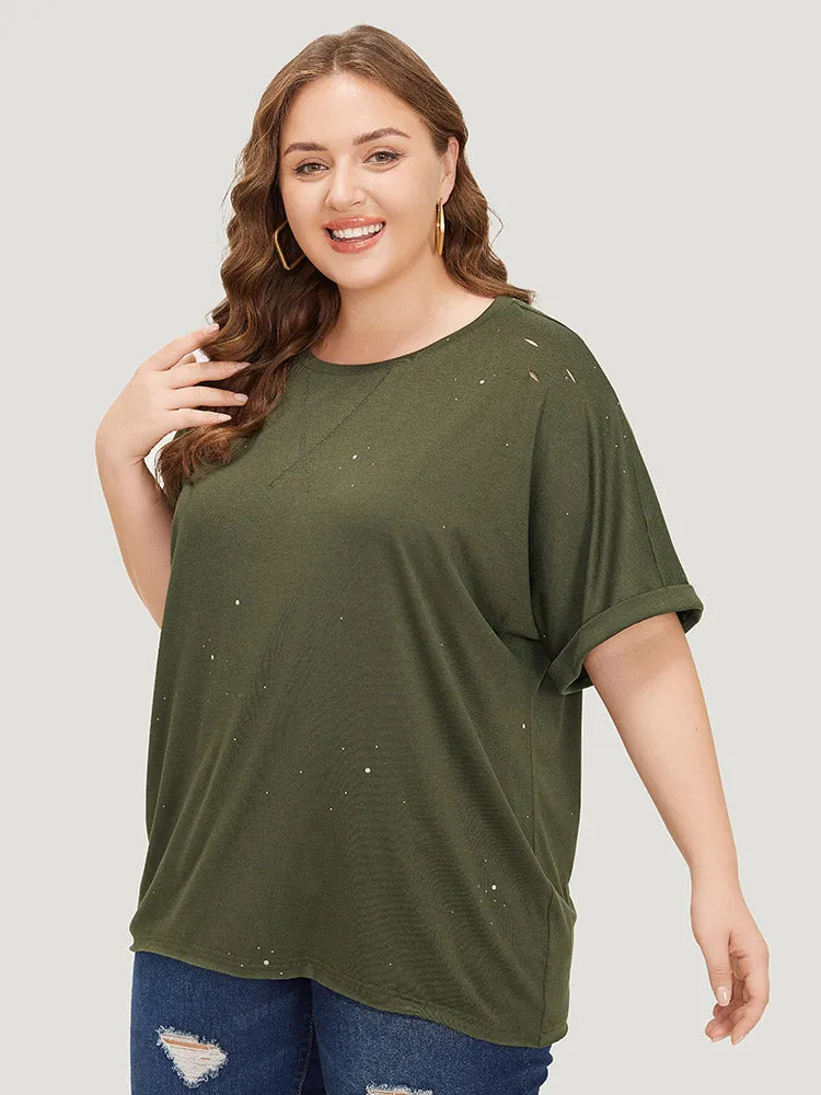 Plain Ripped Detail Crew Neck T-shirt sold by Bloomchic product image thumbnail 5