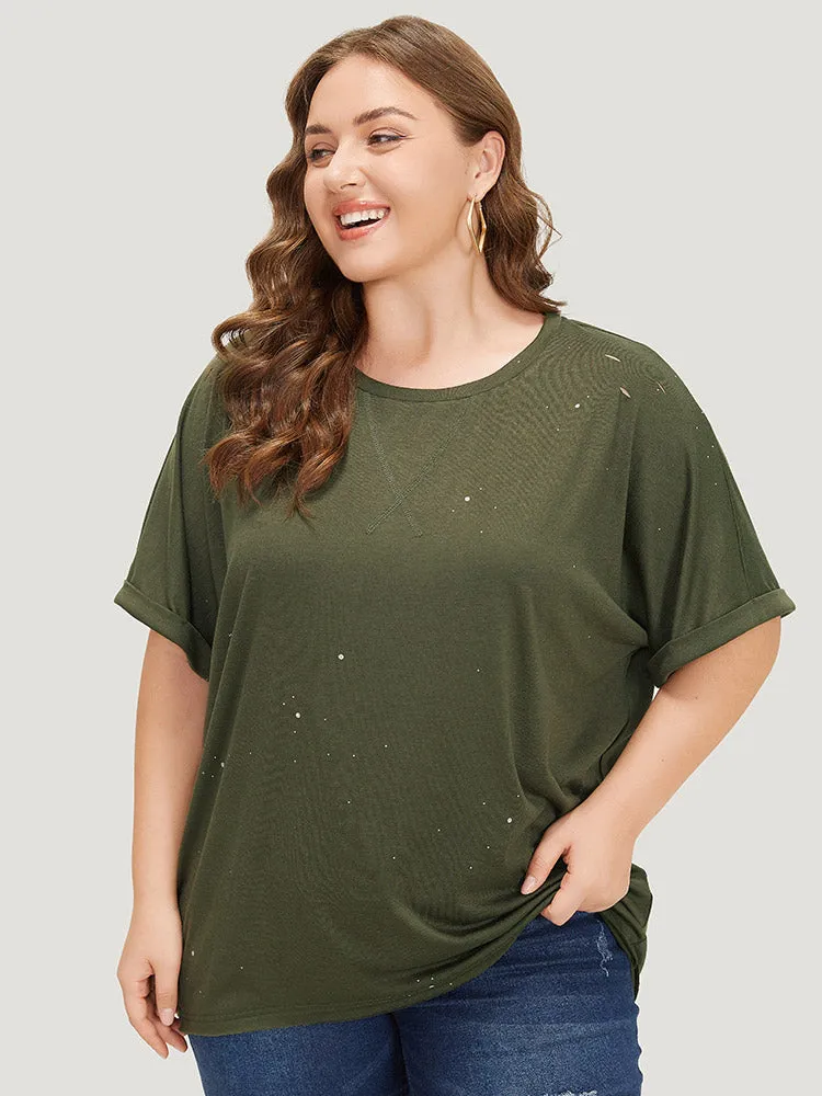 Plain Ripped Detail Crew Neck T-shirt sold by Bloomchic product image thumbnail 2