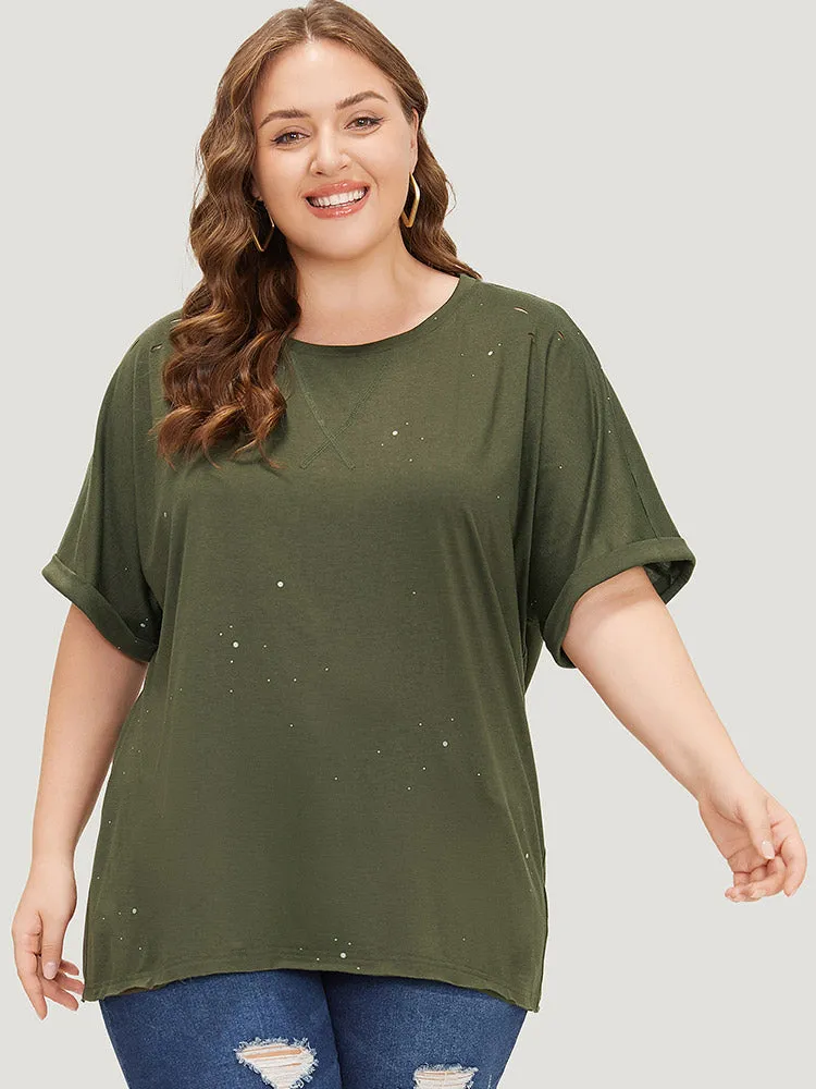 Plain Ripped Detail Crew Neck T-shirt sold by Bloomchic product image thumbnail 3