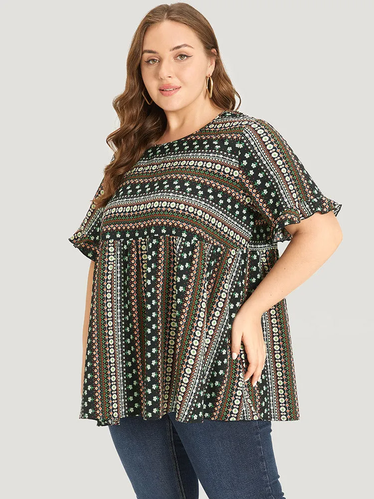 Bandana Patchwork Ruffle Sleeve Blouse sold by Bloomchic product image thumbnail 3