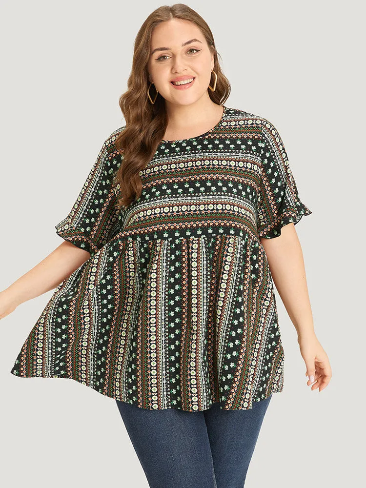 Bandana Patchwork Ruffle Sleeve Blouse sold by Bloomchic