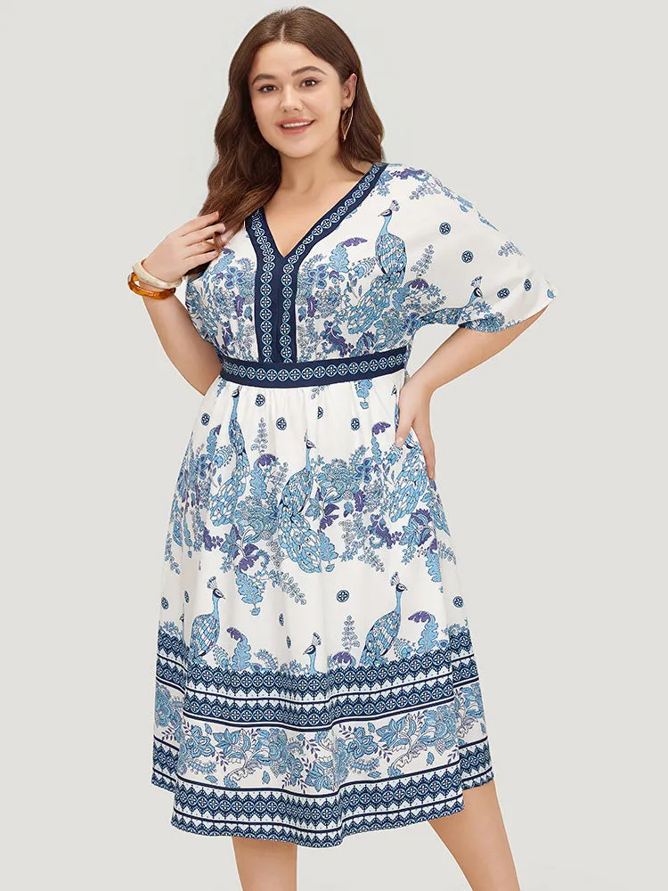 Bandana Print Ruffles Pocket Batwing Sleeve Dress sold by Bloomchic product image thumbnail 2