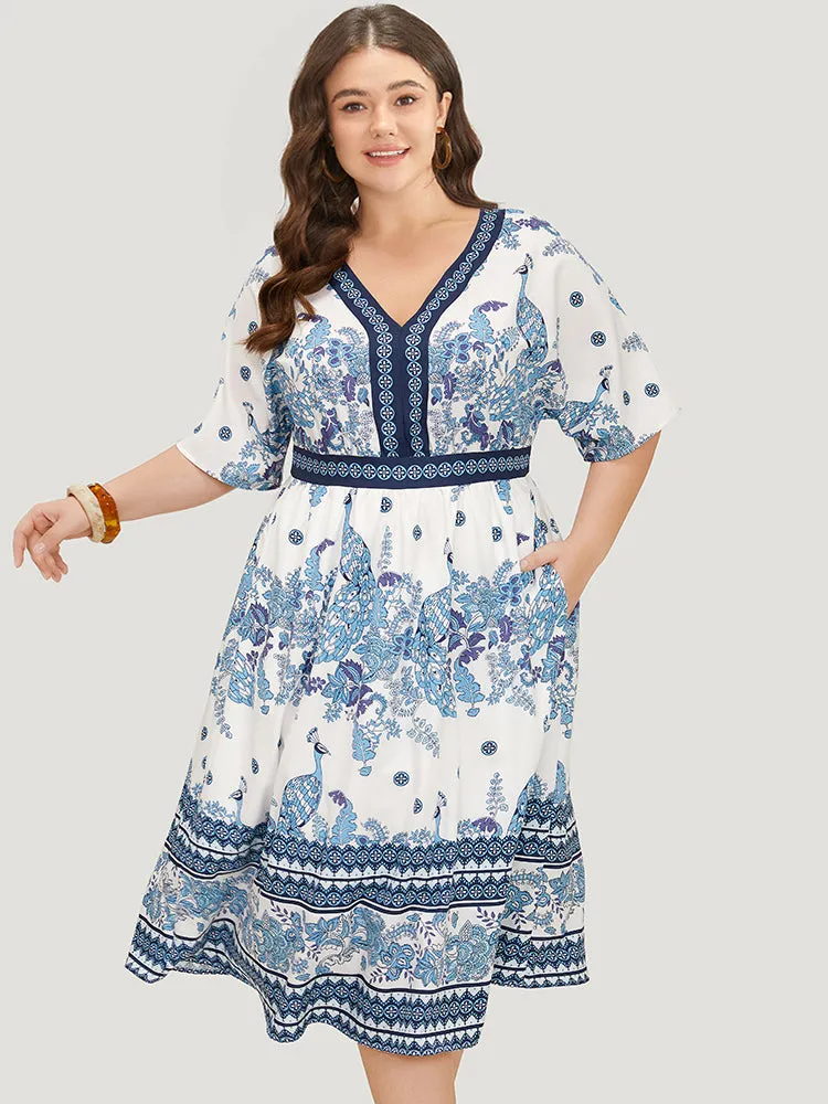 Bandana Print Ruffles Pocket Batwing Sleeve Dress sold by Bloomchic product image thumbnail 3