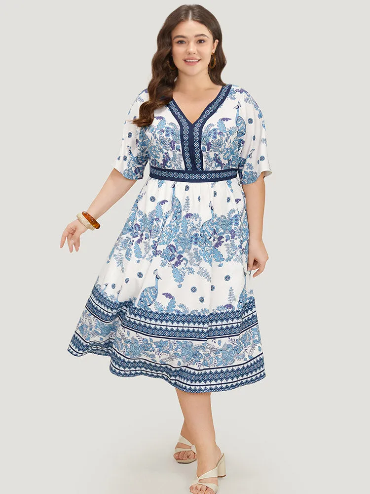 Bandana Print Ruffles Pocket Batwing Sleeve Dress sold by Bloomchic product image thumbnail 4