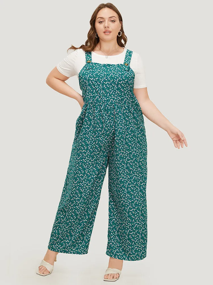 Ditsy Floral Plicated Detail Pocket Overall Jumpsuit sold by Bloomchic