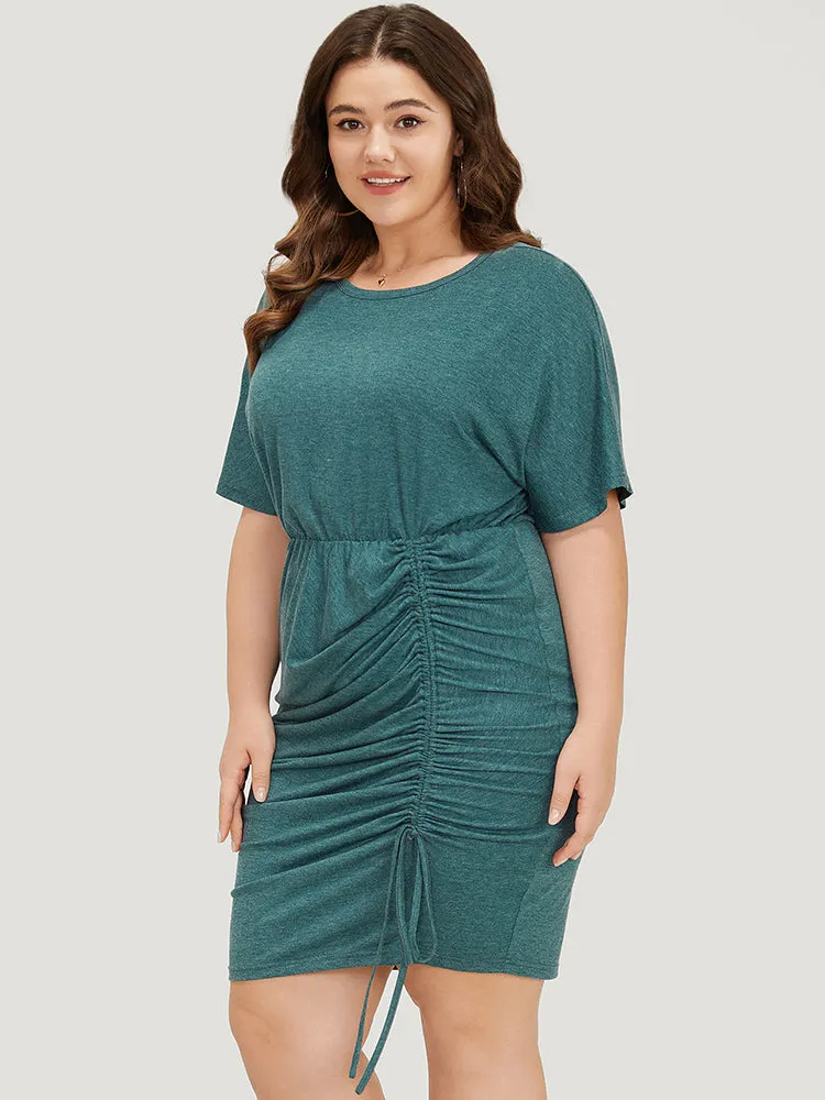 Solid Ruched Drawstring Hem Bodycon Dress sold by Bloomchic product image thumbnail 3