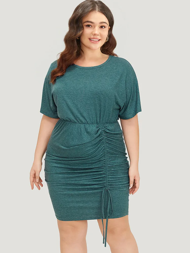 Solid Ruched Drawstring Hem Bodycon Dress sold by Bloomchic product image thumbnail 4