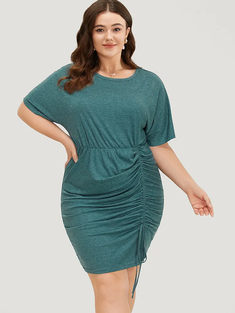 Solid Ruched Drawstring Hem Bodycon Dress sold by Bloomchic