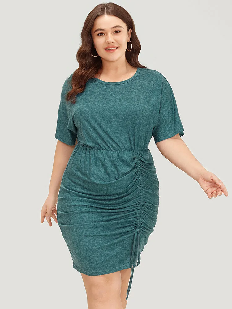 Solid Ruched Drawstring Hem Bodycon Dress sold by Bloomchic product image thumbnail 2