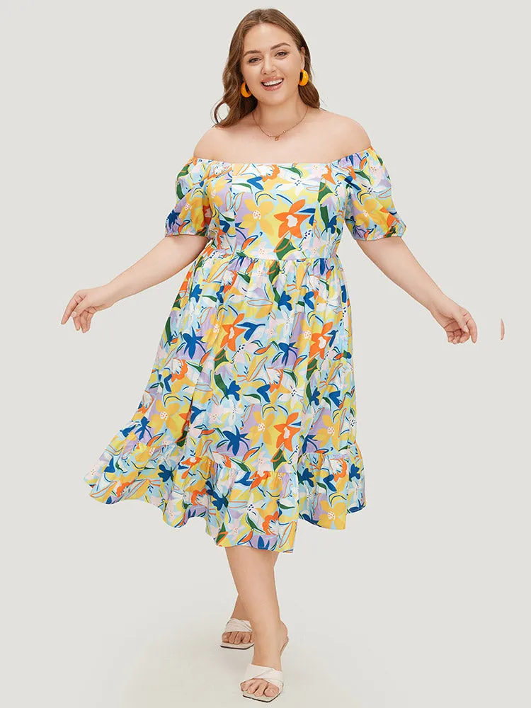 Floral Print Pocket Ruffle Hem Square Neck Dress sold by Bloomchic product image thumbnail 3