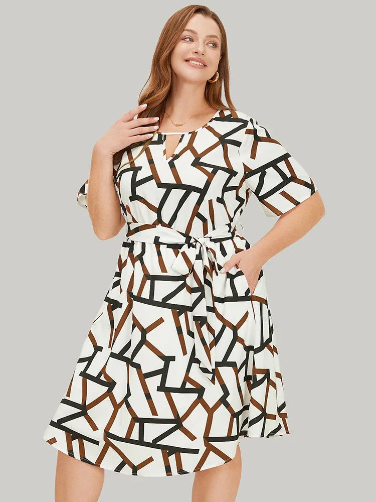 Geometric Print Pocket Ruffles Keyhole Neck Dress sold by Bloomchic product image thumbnail 5