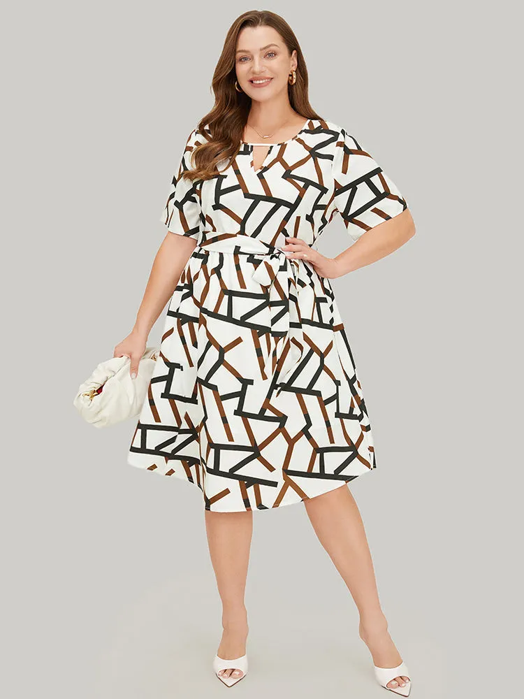 Geometric Print Pocket Ruffles Keyhole Neck Dress sold by Bloomchic product image thumbnail 2