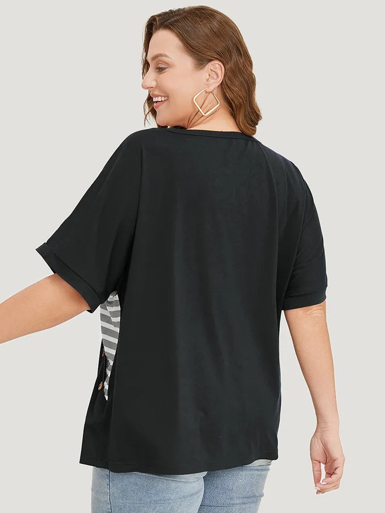 Striped Contrast Wrap Batwing Sleeve Patchwork T-shirt sold by Bloomchic product image thumbnail 4