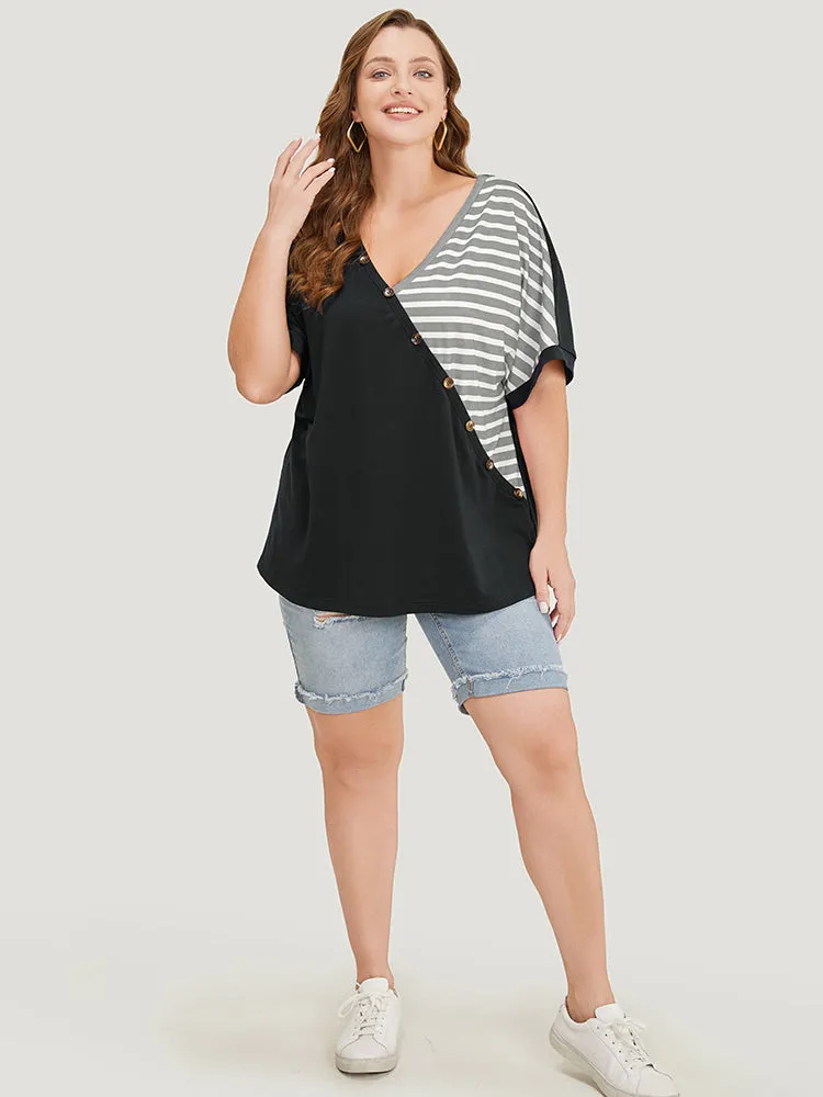 Striped Contrast Wrap Batwing Sleeve Patchwork T-shirt sold by Bloomchic product image thumbnail 3
