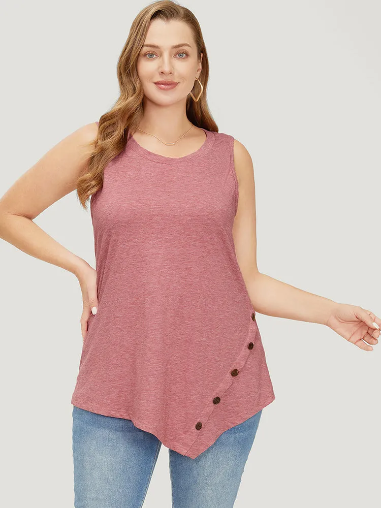 Plain Asymmetrical Hem Button Detail Tank Top sold by Bloomchic
