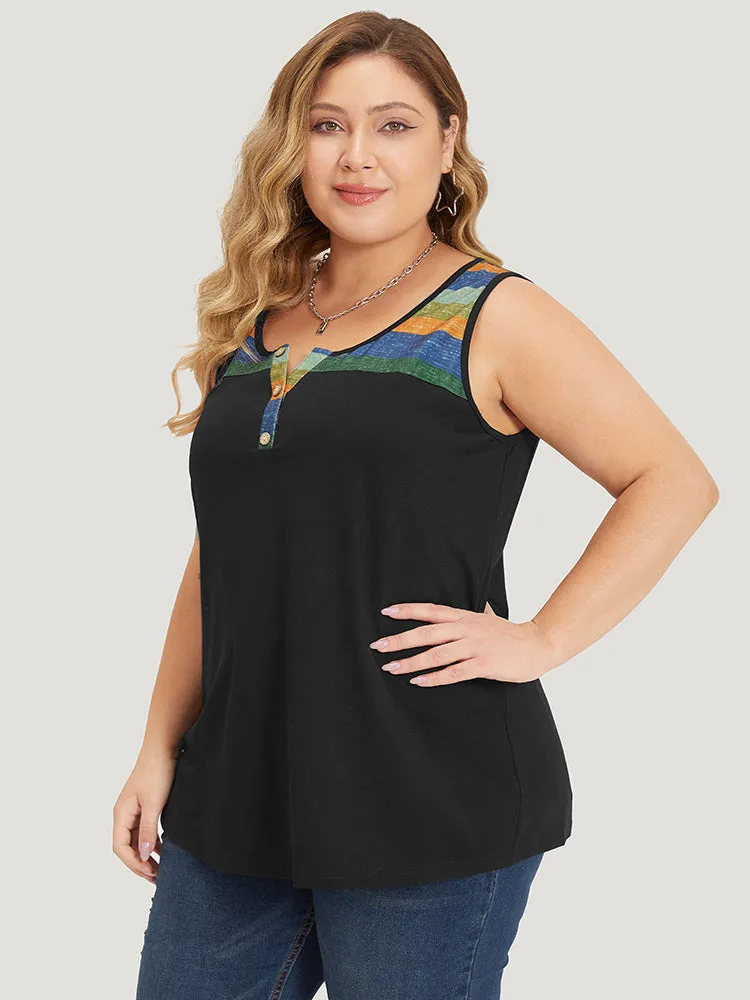 Rainbow Striped Notched Button Detail Arc Hem Tank Top sold by Bloomchic product image thumbnail 3