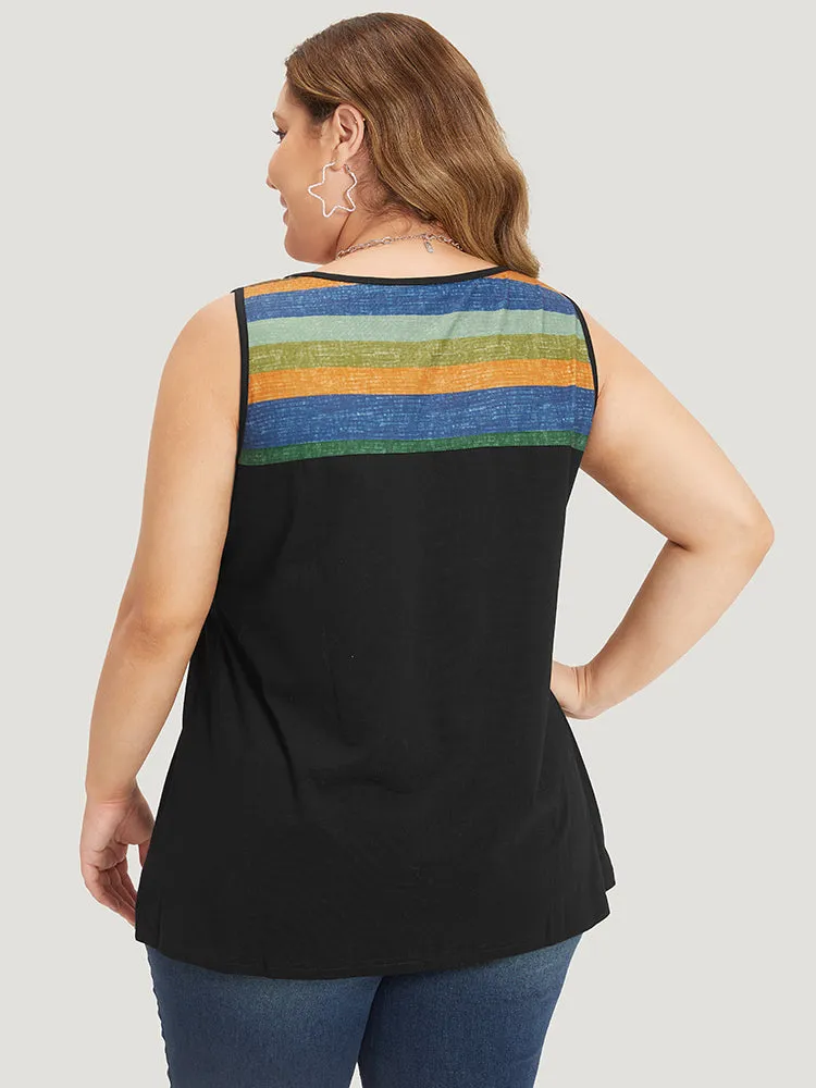 Rainbow Striped Notched Button Detail Arc Hem Tank Top sold by Bloomchic product image thumbnail 2