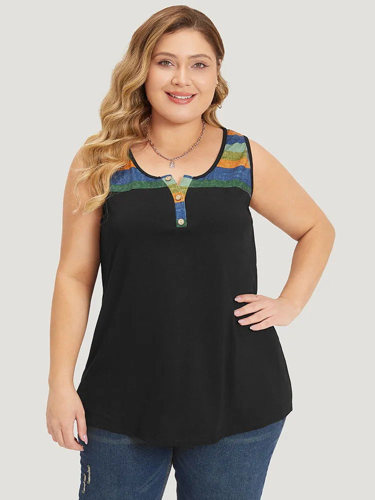 Rainbow Striped Notched Button Detail Arc Hem Tank Top sold by Bloomchic product image thumbnail 4