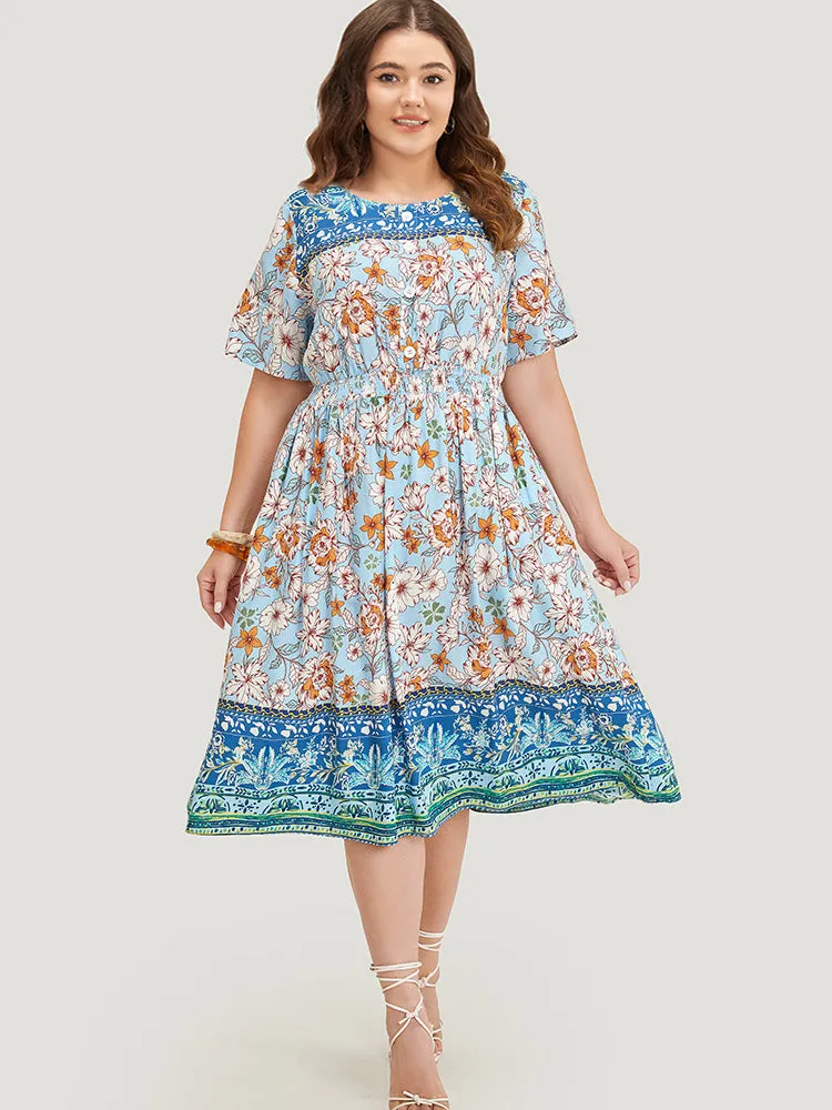 Bandana Shirred Ruffle Hem Pocket Button Detail Dress sold by Bloomchic product image thumbnail 4