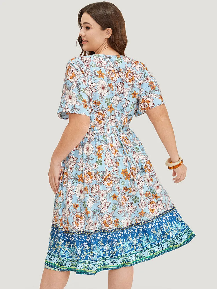 Bandana Shirred Ruffle Hem Pocket Button Detail Dress sold by Bloomchic product image thumbnail 5