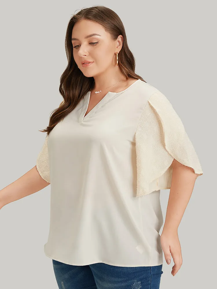 Anti-Wrinkle Solid Patchwork Petal Sleeve Notched Blouse sold by Bloomchic product image thumbnail 3