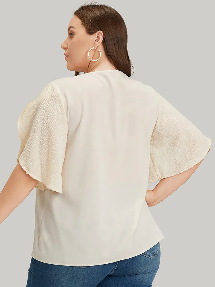 Anti-Wrinkle Solid Patchwork Petal Sleeve Notched Blouse sold by Bloomchic product image thumbnail 4