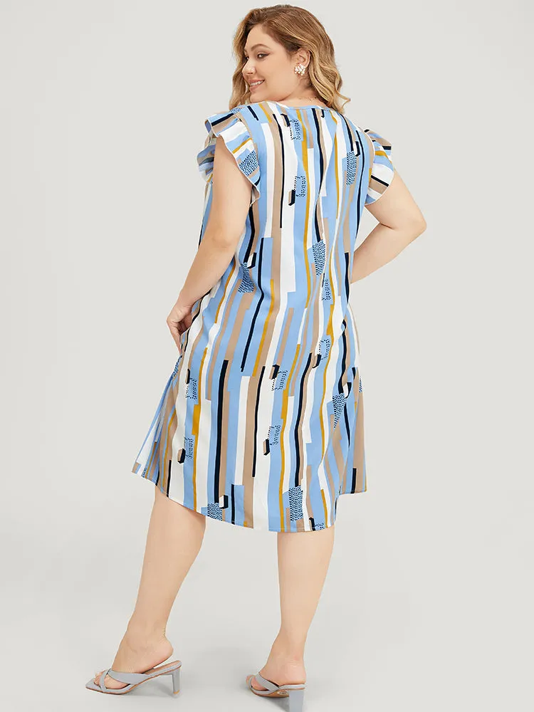 Geometric Print V Neck Pocket Flutter Cap Sleeve Midi Dress sold by Bloomchic product image thumbnail 5