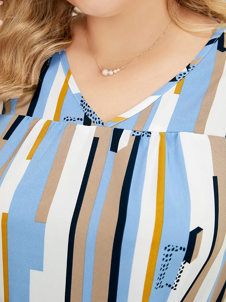 Geometric Print V Neck Pocket Flutter Cap Sleeve Midi Dress sold by Bloomchic product image thumbnail 2