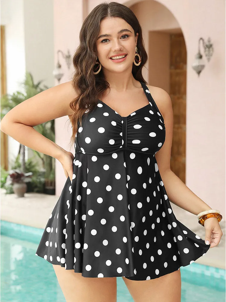 Polka Dot Ruched Detail Crossover Back Tankini Top sold by Bloomchic product image thumbnail 5