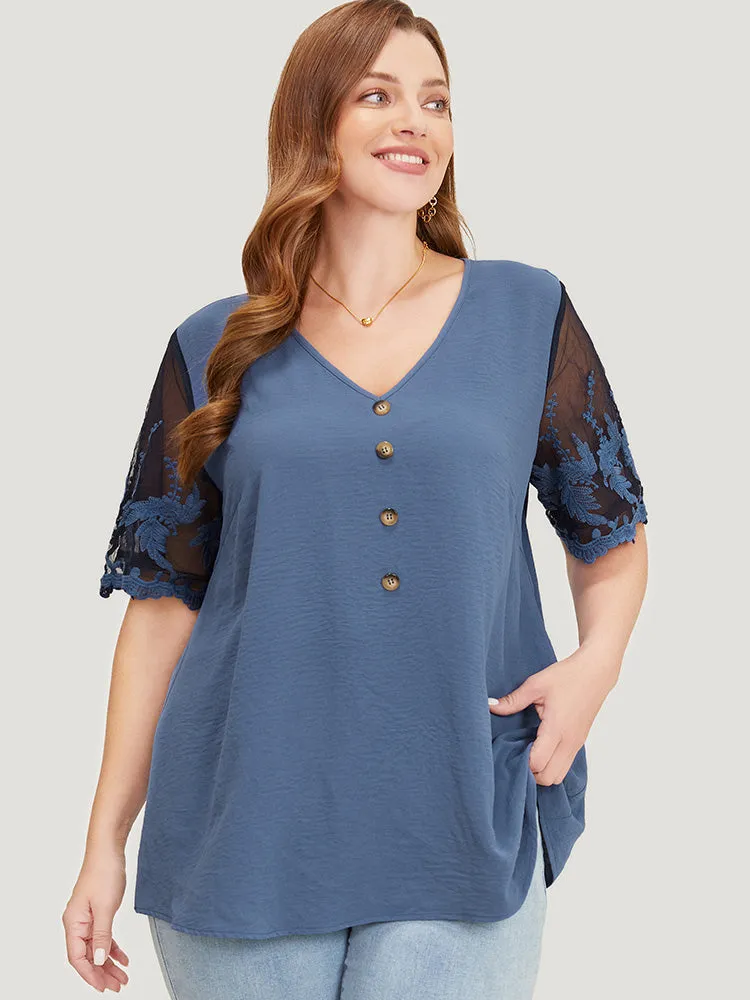 Plain Lace Mesh Sleeve Button Detail Blouse sold by Bloomchic product image thumbnail 3