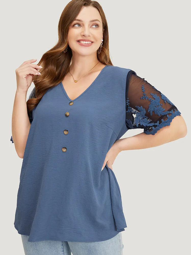 Plain Lace Mesh Sleeve Button Detail Blouse sold by Bloomchic product image thumbnail 4