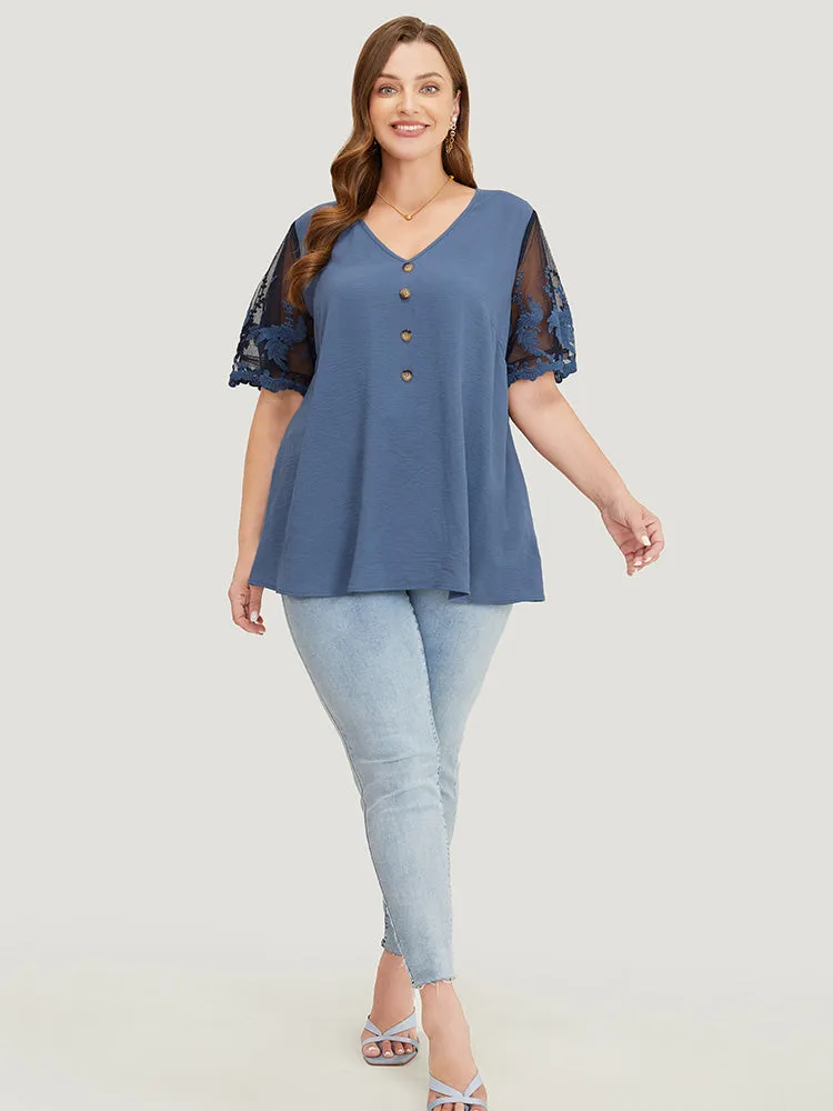 Plain Lace Mesh Sleeve Button Detail Blouse sold by Bloomchic product image thumbnail 5