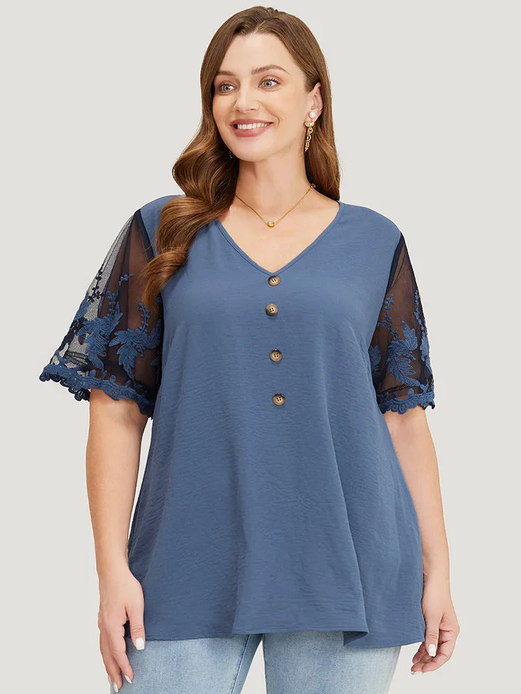 Plain Lace Mesh Sleeve Button Detail Blouse sold by Bloomchic product image thumbnail 2