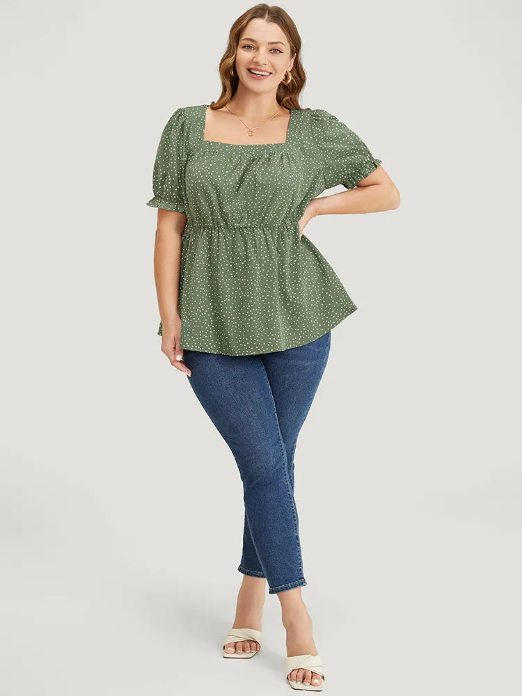 Polka Dot Square Neck Ruffles Puff Sleeve Blouse sold by Bloomchic product image thumbnail 5