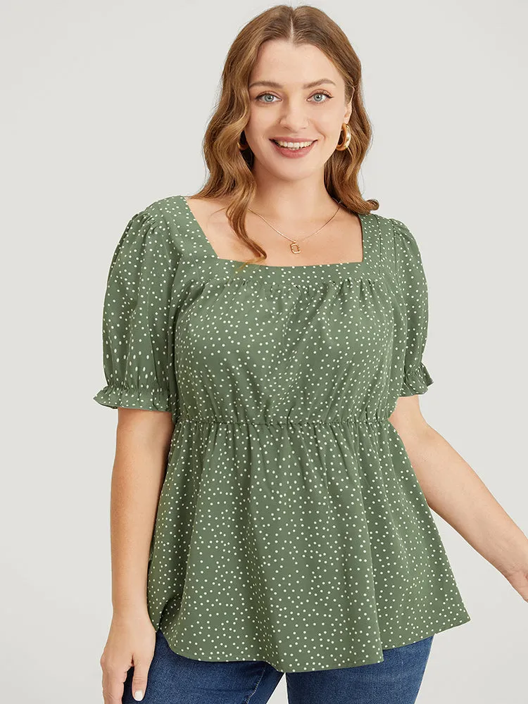Polka Dot Square Neck Ruffles Puff Sleeve Blouse sold by Bloomchic product image thumbnail 4