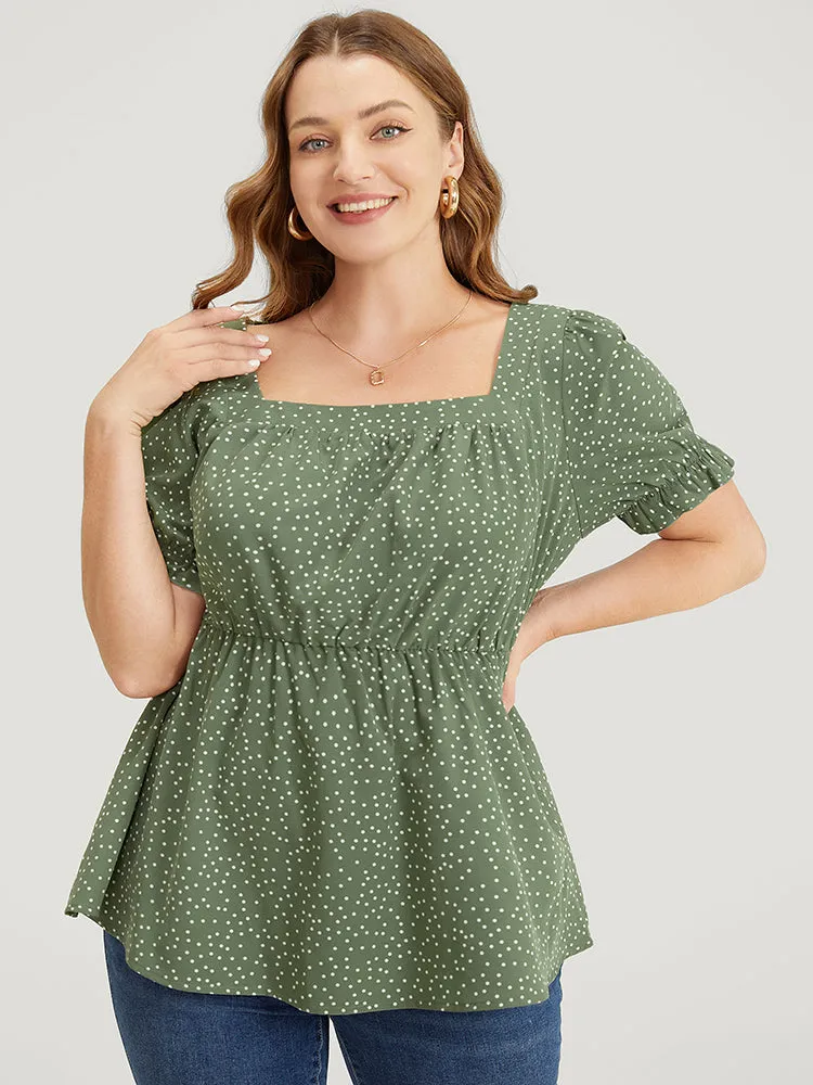 Polka Dot Square Neck Ruffles Puff Sleeve Blouse sold by Bloomchic product image thumbnail 3