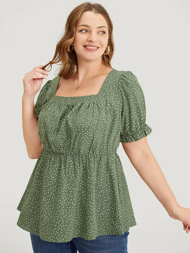 Polka Dot Square Neck Ruffles Puff Sleeve Blouse sold by Bloomchic product image thumbnail 2