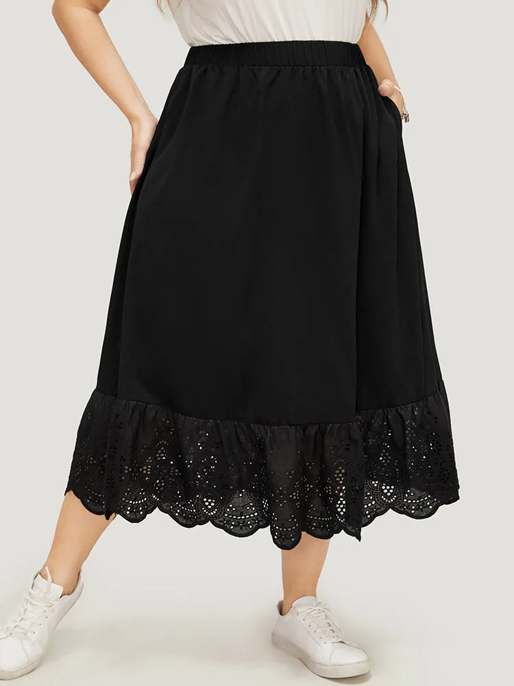 Solid Pocket Patchwork Broderie Anglaise Skirt sold by Bloomchic